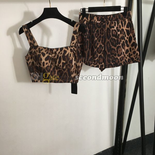 LEOPARD PRIMENT PALTS curta Tanques de zíper completo Designer de duas peças de calças casuais roupas de estilo casual