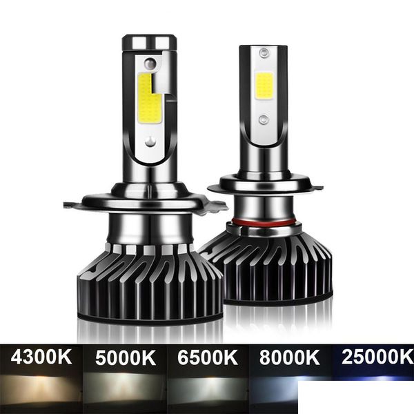 Faróis de carro 1Pair 80W 14000LM HaedLight H4 H7 H1 LED H8 H9 H11 4300K 5000K 6500K 8000K 25000K Luz de nevoeiro 16000lm 12V Drop Deliver