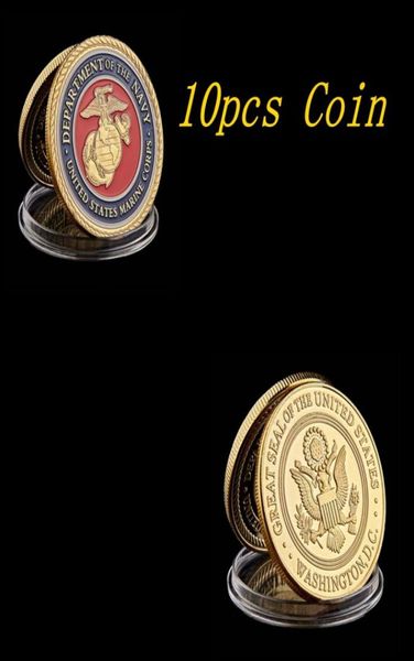 10pcs US Marine Corps Craft Departamento da Marinha Placada a ouro colorido Militar Metal Challenge Medalha USA Coin Collectibles9774745