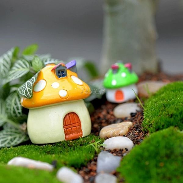 8 Styles Garten Ornament Pilz Haus Puppe Figur Harz Figur Bastelpflanze Miniaturpuppenhaus Bonsai Fairy Dekoration 240424