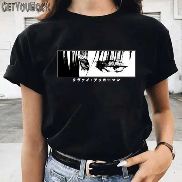 T-Shirts Anime Attack Titan Funny Black Womens T-Shirt Womens O-Neck Harajuku Comics 90er Top T-Shirt Damen Dressl2404