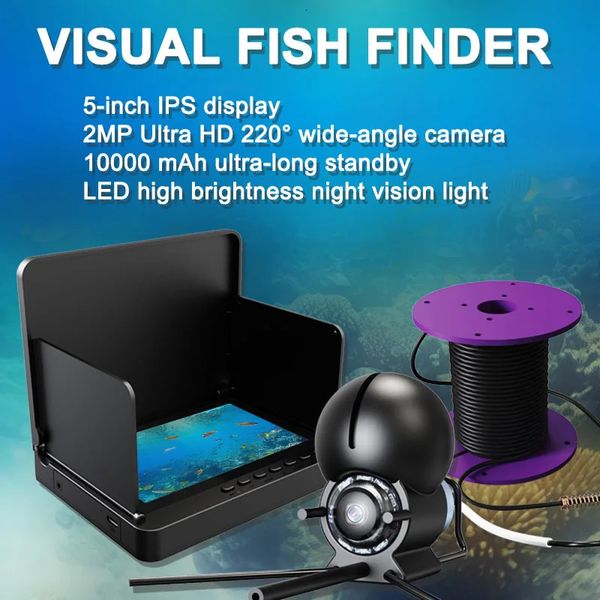 Fish Finder LCD 5 inç Ekran Sualtı 220 ° Balıkçılık Kamerası Su Geçirmez IPS 1080p 16 Saat Dayanıklılık Gece Görüşü 240422