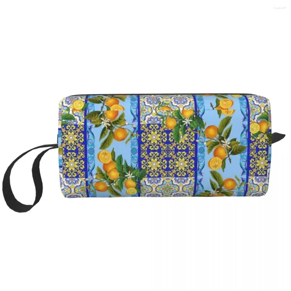 Bolsas de armazenamento viagens Mediterrânea Tiles Laranjas Limões Bolsa de higiene pessoal Kawaii Organizador cosmético Women Beauty Dopp Kit Caixa