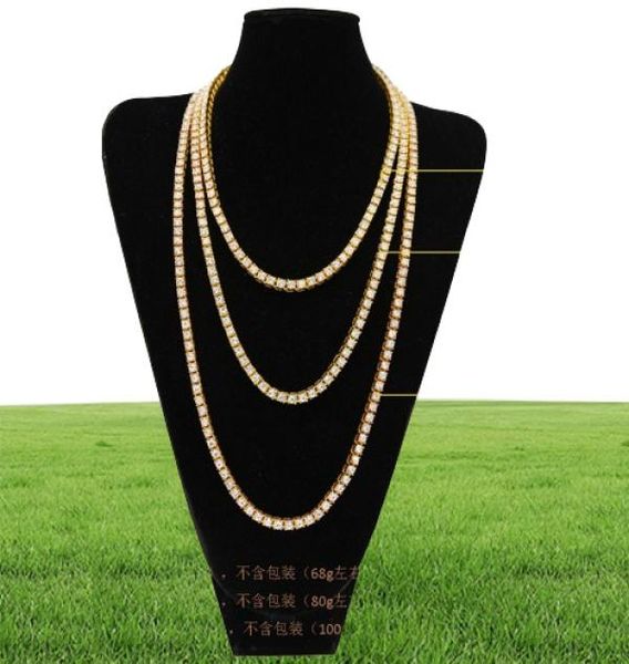 Mens Iced Out Tennis Gold Chain 1 Linha Colares Moda Hip Hop Jewelry Colar 3mm 4mm 5mm5014432