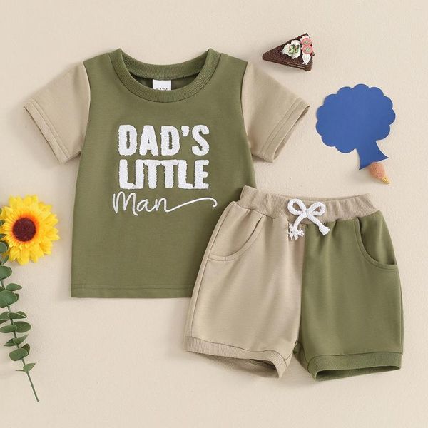 Kleidungsstücke kleine Jungen Mädchen Mädchen Sommeroutfits Mode Fuzzy Letter Sticked Contrast Color Kurzarm T-Shirts Shorts Kleidung Set Set