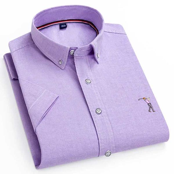 Polos maschile Summer Short Slve Dress Shirts for Men Nuovi ricami Solido colore giù per i giovani maschi Casuals camicie casual camicie T240425