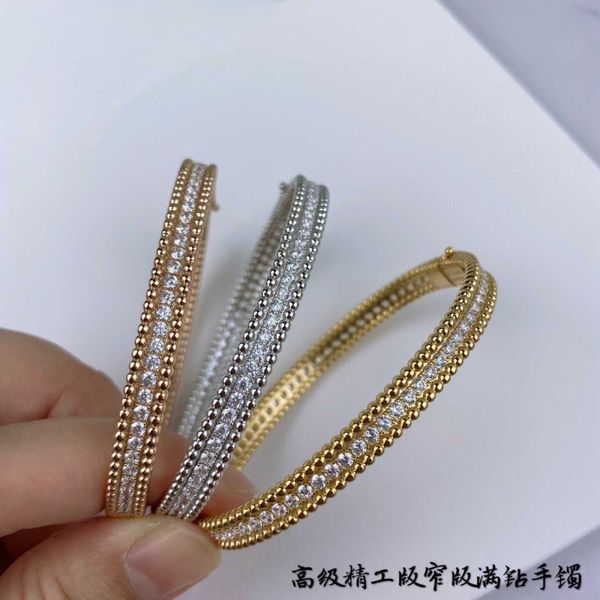 Van Cl Classic Classic 925 Sterling Silver Fanjia One Row Diamond Bracelet com 18k Ball Edge Full Incoredding High Edition