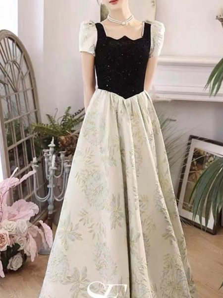 Lässige Kleider französische Vintage Frauen Kurzarm Abend Schönheit Lady Prinzessin Slim A-Line Schnüren-Abschluss-Brautjungfernkleid