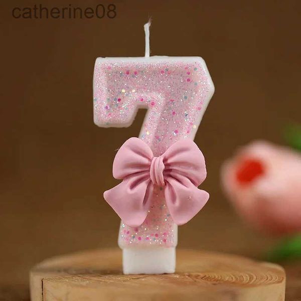 Candele 0-9 Numero Cancile Creative Digital Girl Girl Pink Powder Birthday Celebration Cancellaio di 1 anno Decorazione per torta al forno D240429