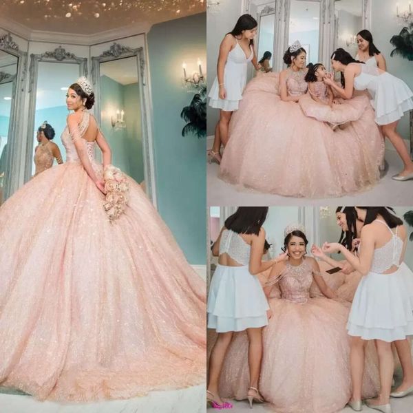 Шарки с блестками розовые платья quinceanera платье с блестящими бусинками жемчужины