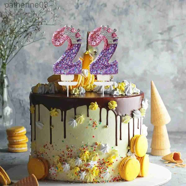 Velas 1pcs número de bolos de bolo, menina menina coroa fofa decoração Digital Candles Topper Birthday Party Memorial Day Bolo Decors D240429