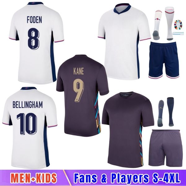 Kids Kit Englands 2024 Fußballtrikots Saka Foden Bellingham Rashford England Kane Sterling Grealish National Football Rothemden Weiß Blau