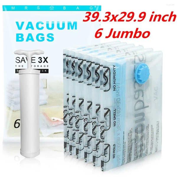 Sacos de armazenamento 6pcs Atualize a bomba de bolsa a vácuo grande para embalagem de roupas de roupas salvas de compressão de compressão de compressão dobrável 100 76cm