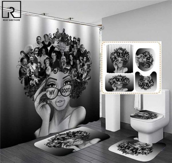 African American Black Women Stampa tende per doccia set di tende da bagno impermeabili per vaso da bagno antisliminata per le faccende toilette 21429334