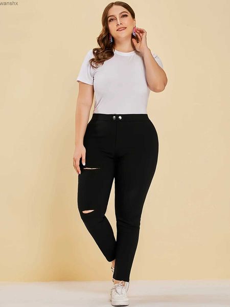 Женские брюки Capris Летовые новые женщины плюс размер Великобритании Уличный стиль Кнопка мода Дизайн Сплошной Цвет 9 Point Pantsl240429