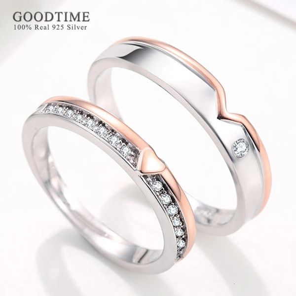 Casal de moda Acontece para amantes 100% puro 925 Sterling Silver Rhinestone Jewelry Zircon Anéis de casamento Presente para homens 240414