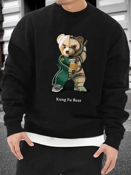 Erkek Hoodies Sweatshirts Kung Fu Sport ve Mekanik Ayı Deseni Adam Hoodie Yaratıcı Tasarım Üstleri Moda Polar Sweatshirts Sonbahar Kazanmalar D240429