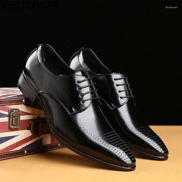 Scarpe eleganti punta di punta oxford per uomini in pelle formale di design italiano Chaussure Homme Cuir Zapatos