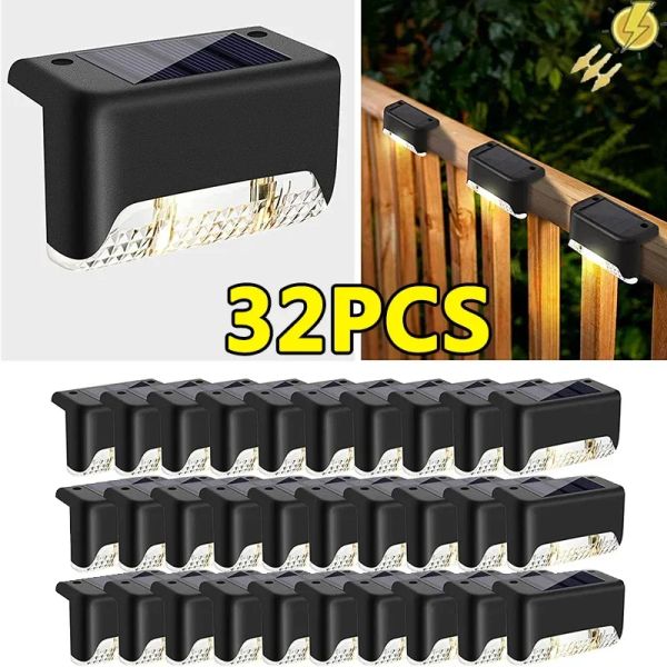 Dekorationen 32/24/16/12/8/4pcs Solar Deck Lichter im Freien wasserdichte LED -Zaun Lichter Gartenschrittlampe für Treppengeländerweg Schritt