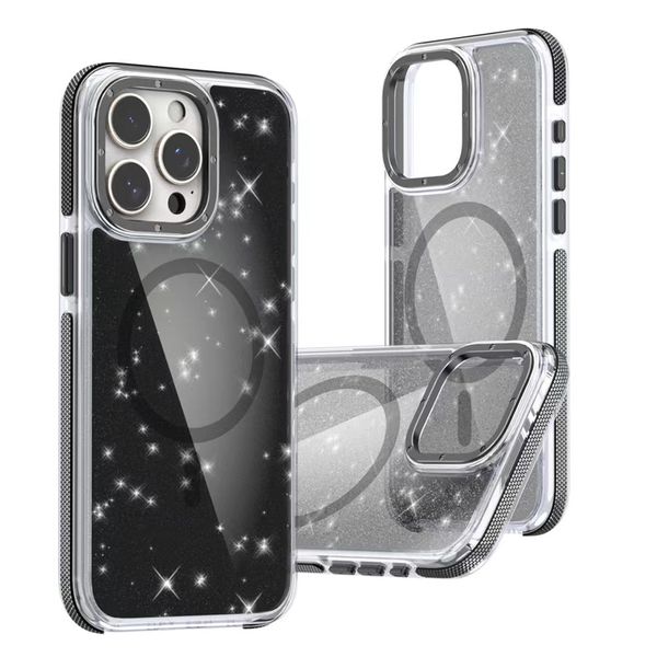 2024 Custodia per telefono trasparente per glitter di lusso più recente per iPhone 15 11 12 13 14 Pro Max Plus Supporto per MagSafe Wireless Carging Celluh Cell Cover -Shock Aoff