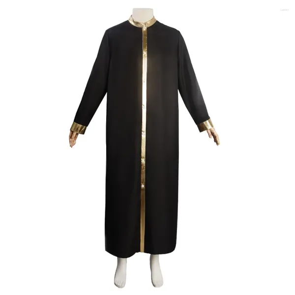 Herren Trench Coats Kirche Rabbiner schwarzer Robe Gold gestreifter Priesteranzug Polyester ohne Seidengürtel Judaica Mantelkleidung für Religions Geistliche