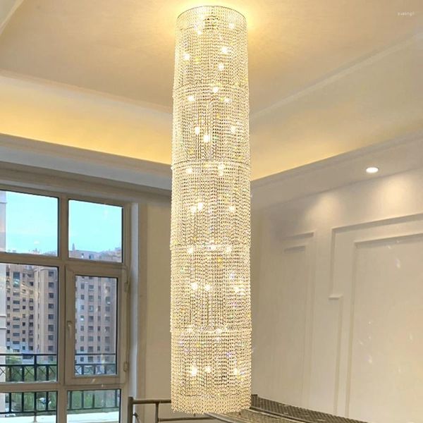 Lampadiers Multi strati Lampada a LED di lampadario Crystal Crystal AC110V 220V Apparecchi di illuminazione a scala lunga El Lobby Plafonnier