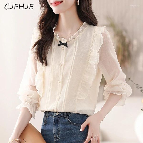 Blusas femininas cjfhje francês de luto de luxo de enguia shirs shirs primavera coreana moda versátil de mangas compridas mulheres camisa de chiffon top