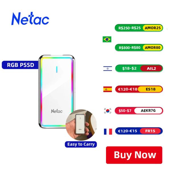 Стержни NetAc SSD 500 ГБ 1 ТБ RGB Внешний SSD Hard Drive Portable SSD 128 ГБ 250 ГБ твердотельный диск Typec USB3.2