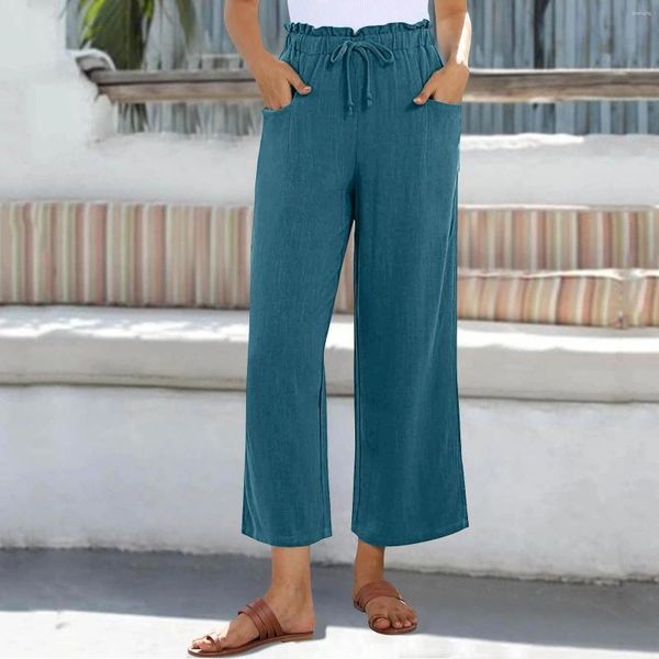 Pantaloni da donna solide nove punti donna sottili pantaloni per tubo verticali che fluiscono pantaloni casual tascabili per le donne streetwear estive