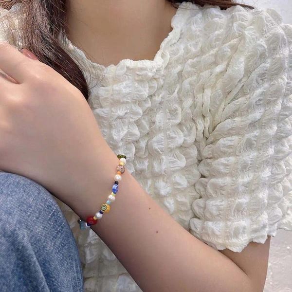 Strang niedliche elegante Schlüsselketten bunte Blume Perlen Mode Schmuck Frauen Armbänder Perlen Armband Handseil