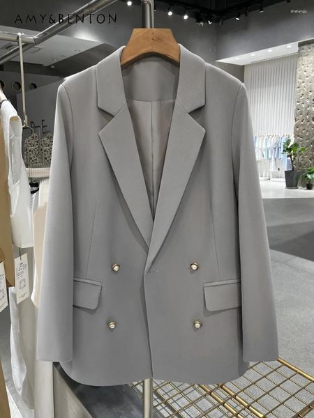 Damenjacken High-End Grey British Blazer für Frauen 2024 Frühlingspendelstil Business Coat Allzugewinnung lose lässige Slim Jacke