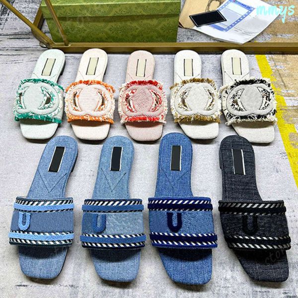 Designer di diapositive in denim azzurro Designer Domande Slide Scarpe Flat Casual G Sandali Muli in tema Sandale Summer Beach Sole Sole Sole vintage Slifori