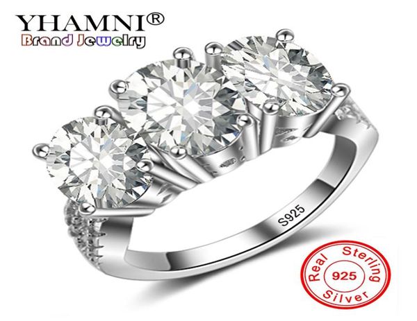 Jóias de moda Yhamni Real Solid Natural 925 Silver Rings Conjunto de luxo 3pcs oval Sona CZ Diamond Wedding Rings for Women Lyr0042163124