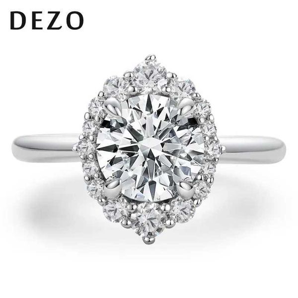 Anéis de banda Dezo 2CT Mosonita anel de noivado feminino Corte VVS1 D Color 925 Sterlsilver estilo halo de casamento PROMEÇA DE CASAMENTO J240429