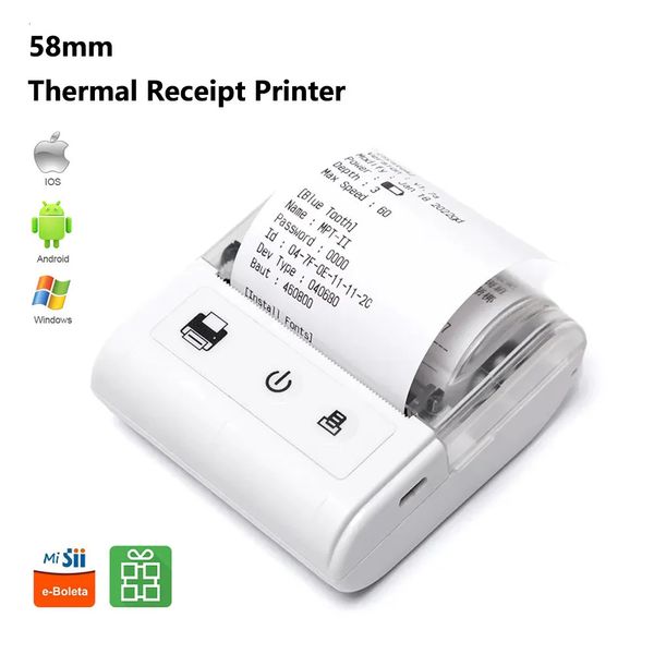 Impressora de recibo térmica de 58 mm Mini bolso portátil Bluetooth Mobile Ticket Printer Android Windows Thermal Impressora 240429