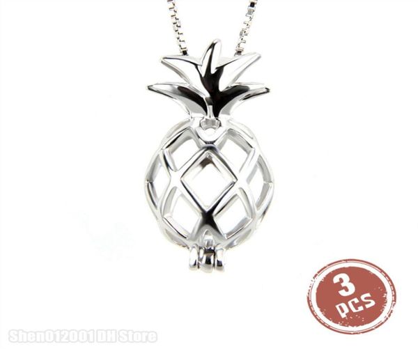 3pcs 925 Silberanhänger für Frauen Schmuck Zauber beliebte Obsthöhe Ananas Cage Anhänger Pearl Locket Y2009036929411