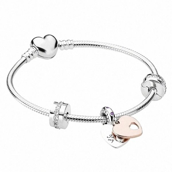 S925 Sterling Sier Luxusarmband Set Perlen Pink Girly Heart Fit Original Pandora Armband Anhänger Fi Schmuck DIY Damengeschenk mit Box 16-21 K8ie#