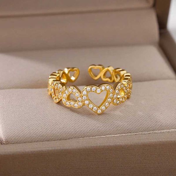 Hochzeitsringe Zirkon Herz golden verstellbarer Ringe für Frauen Männer Edelstahl Ehering Frauen Vintage Punk Paar Ringe Juwely Geschenk