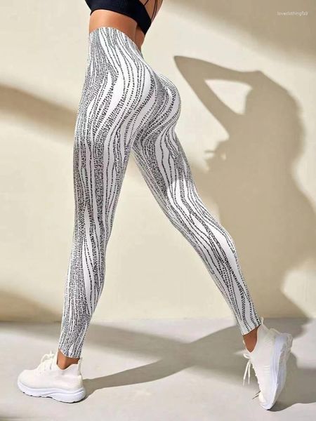 Leggings femininos Prind Prind Women Women High Stripe Sport Bulift Elastic Sexy Yogo Stretch Fitness Running Calças