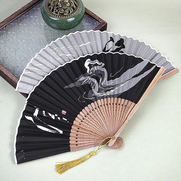 Dekoratif Figürinler Küçük Katlanır El Fan Taşınabilir Vintage Çin Japon Tarzı İpek Çerçeveli Tassel Düğün Hediyeleri