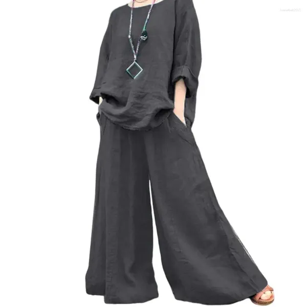 Zweiteilige Hosen Frauen Frauen zweiteiliger Anzug stilvoller Top-Culottes-Set mit losen T-Shirt-Weitbein-Plus-Size-Freizeitmitte für Komfort