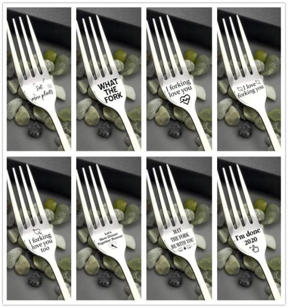 Silver Fork com Sweet Word Family and Friends Tableware Gift Gift Gift Kitchen Fork Dinnerware Acessórios4876915