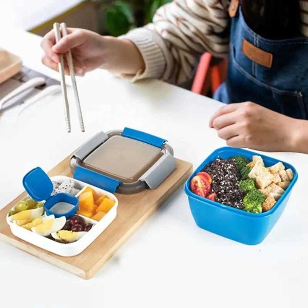 Caixas Bento 1 Salada PC Recipiente de Lunhana com 37 onças de salada 3 Compartimentos e 2 onças de recipiente para coberturas de salada ou lanches