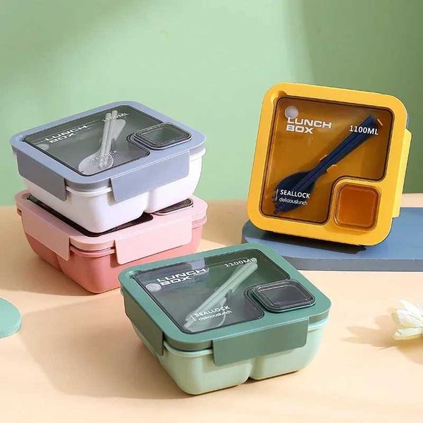 Bento Boxes 1pcs Lunch Box Портативные сумки для обеденного ланча для детской школьной офис Bento Box с посудой Полный комплект микроволновый отопление