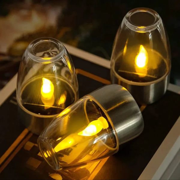 Decorazioni Solar Light Outdoor Terrace Outdoor LED Candela in acciaio Piatto da prato di Halloween Decorazione Night Light Waterproof Garden Solar Light