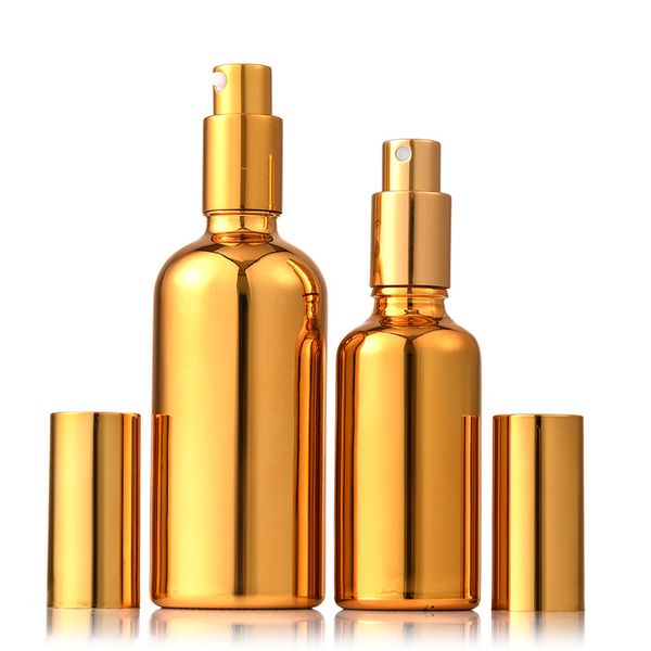 Perfume vazio névoado atomizador de vidro garrafas de spray recarregáveis de aromaterapia sprays de sprays sprays shinny ouro para óleos essenciais banho, beleza, limpeza de cabelo