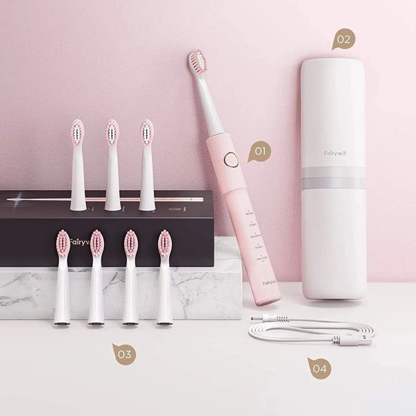 Fairywill Sonic Electric Toothbrush E11 Impermeável Carga USB Recarregável escova de dentes elétrica 8 cabeças de substituição adulto 240422