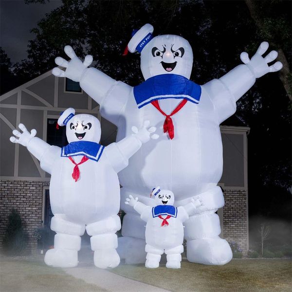 Atividades ao ar livre de 12mh (40 pés) de halloween bastão inflável de fantasmas Stay Puft Pop Pop Up Marshmallow Man com soprador de ar livre para decoração de festas