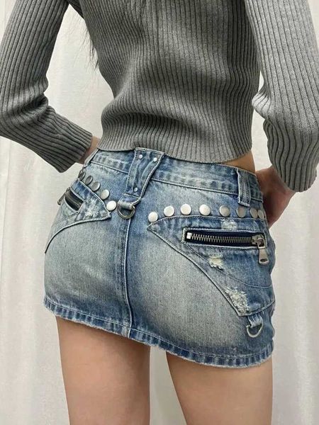 Skirts American Retro Plus Size Pesante vite industriale Denim aderente stretta femmina ragazza piccante sottili glutei a-line corti aderenza corta fittingl2429