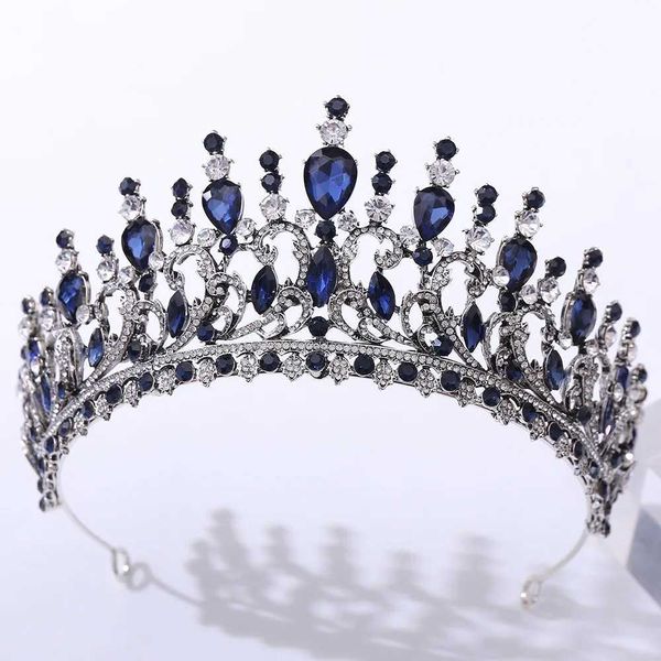 Tiaras Barock Vintage Kristallblätter Tiara Crown für Frauen Party Brautprinzessin Königin Blau Strasskron Haarkleid Schmuck Schmuck